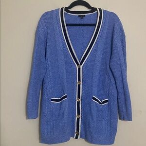Vintage Talbots Blue Knit Cardigan women L school-boy Y2K retro casual cozy fall